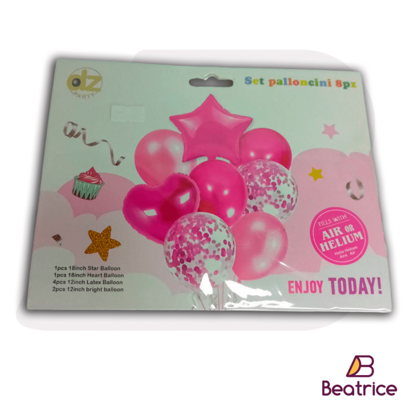 Pack de globos con estrellas rosado