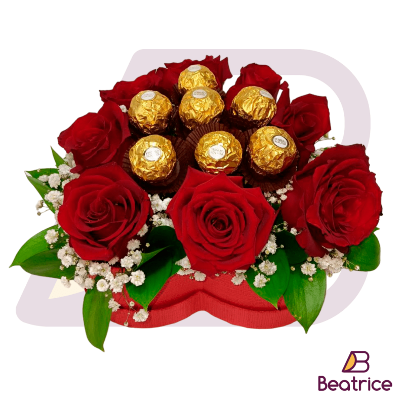 Caja floral con chocolates