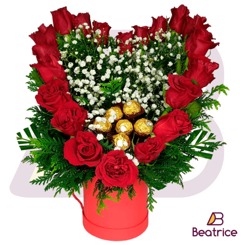 Caja floral con forma de corazón