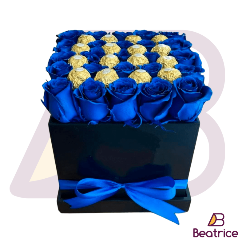 Caja floral con chocolates